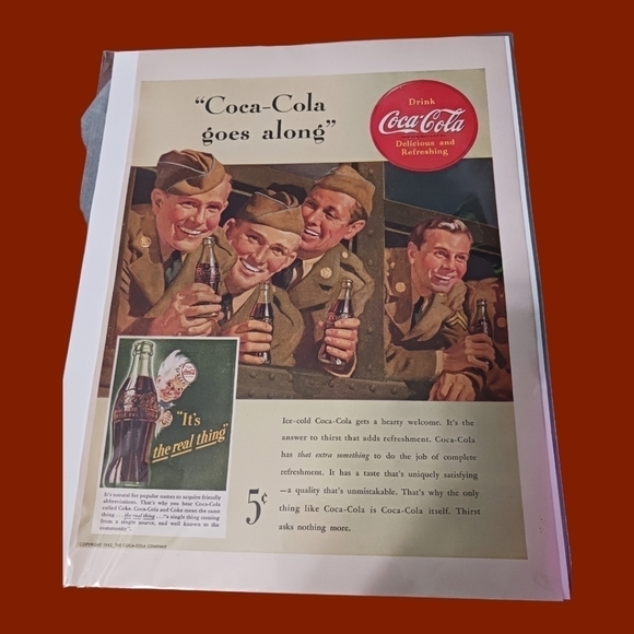 Coca Cola vtg ad coca cola 1942,WWII soldiers and sprite boy picture - Picture 1 of 5